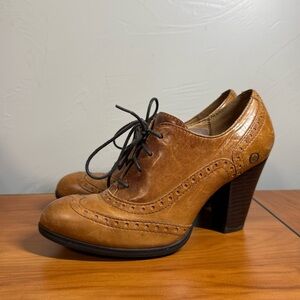 Born Leather Oxford Style Pump Heel Lace Up Brown Vintage Style Shoe Ankle Boot